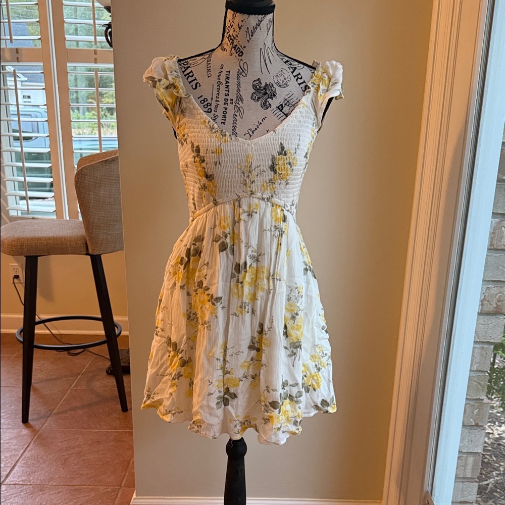 Hollister Yellow and White Floral Mini Dress